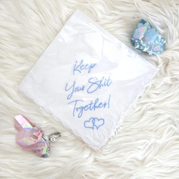 NWT • White Cotton Handkerchief Wedding Keepsake Set (x6) with Blue Embroidery - Picture 2 of 4